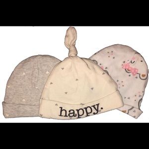 Lot of 3 Baby Beanie Caps Size Newborn